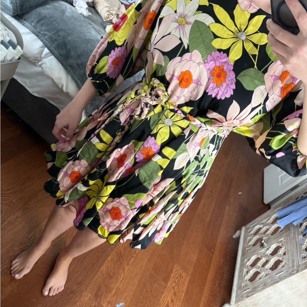 Floral Print Dress with Belt